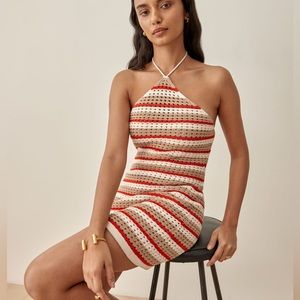 Reformation Martel Open Knit Halter Mini Dress